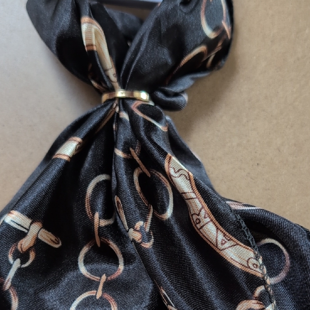 Black and Gold Chain Print Bag Scarf Twilly - Picture 2 of 4